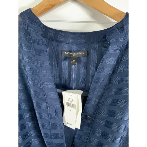 NWT Banana Republic Womens Shadow Stripe Dress 10 Maritime Blue Knee Careerwear - Picture 2 of 13